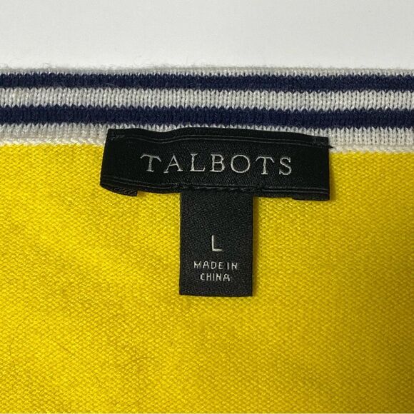NWOT Talbots Yellow Cotton Button Front Cardigan W/ Nautical Trim Women's Size L - Picture 5 of 16